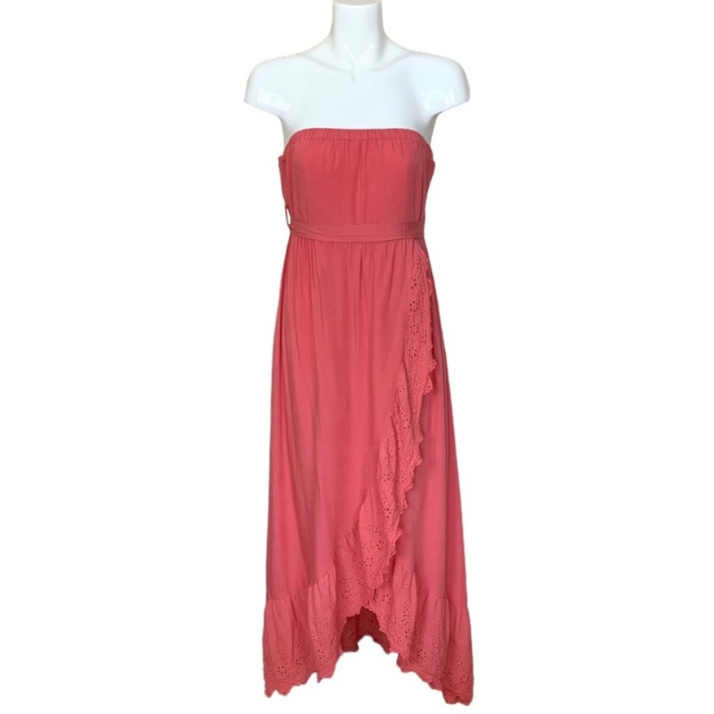 Main Strip Tube Top Crossover Faux Wrap Dress Large
